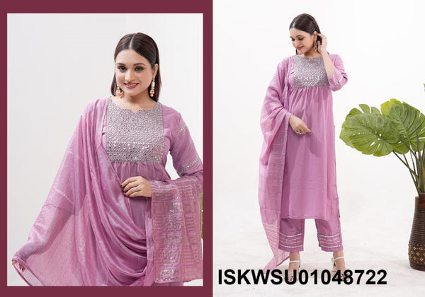 Embroidered Silk Kurti With Pant And Banarasi Dupatta-ISKWSU01048722