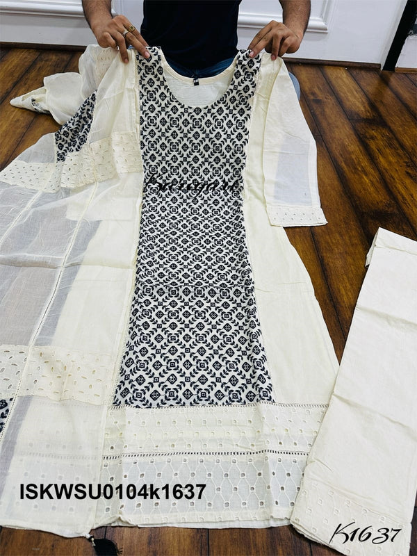 Embroidered Cotton Kurti With Pant And Dupatta-ISKWSU0104k1637