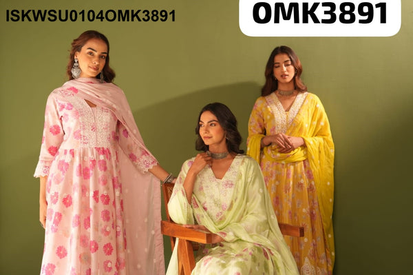 Printed Maslin Anarkali Kurti With Shantoon Pant And Chiffon Dupatta-ISKWSU0104OMK3891