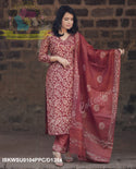 Hand Batik Printed Silk Kurti With Pant And Dupatta-ISKWSU0104PPC/D1314