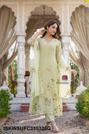 Embroidered Malmal Chanderi Flared Kurti With Silk Pant And Organza Dupatta-ISKWSUFC310325G/FC310325P