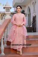 Embroidered Malmal Chanderi Flared Kurti With Silk Pant And Organza Dupatta-ISKWSUFC310325G/FC310325P