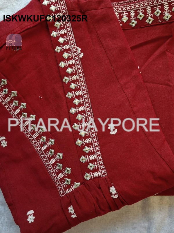 Embroidered Linen Cotton Kurti With Pant-ISKWKUFC120325R/FC120325P/FC120325B