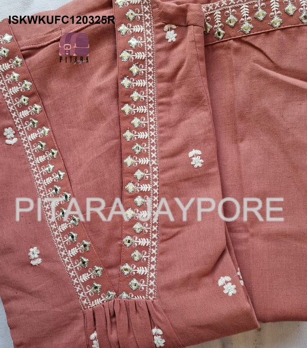Embroidered Linen Cotton Kurti With Pant-ISKWKUFC120325R/FC120325P/FC120325B