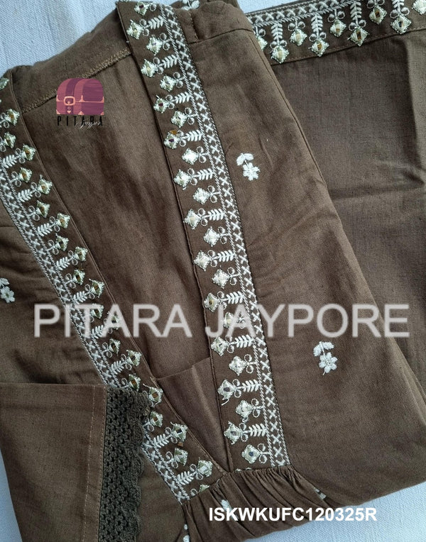 Embroidered Linen Cotton Kurti With Pant-ISKWKUFC120325R/FC120325P/FC120325B