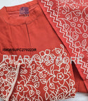 Embroidered Malmal Cotton Kurti With Pant And Bandhani Printed Maslin Dupatta-ISKWSUFC270225R/FC270225Y