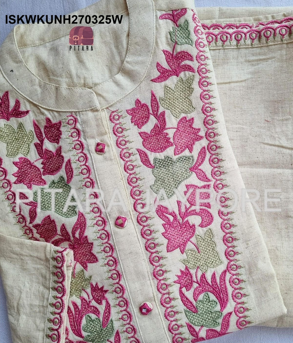 Embroidered Linen Cotton Kurti With Pant-ISKWKUNH270325W