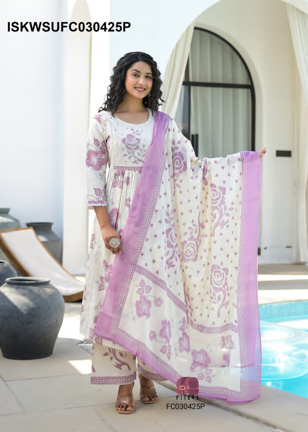 Printed Cotton Kurti With Pant And Dupatta-ISKWSUFC030425P/FC030425B