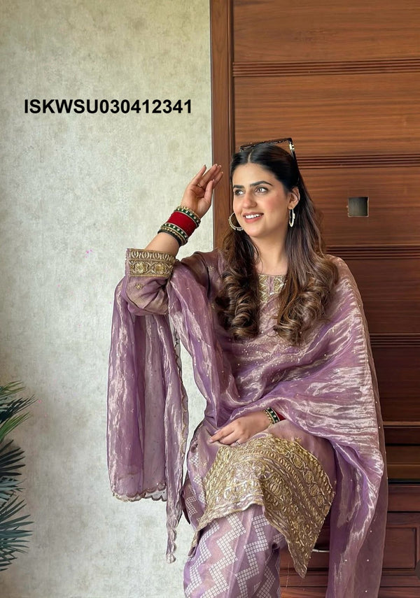 Embroidered Tissue Net Kurti With Pant And Dupatta-ISKWSU030412341