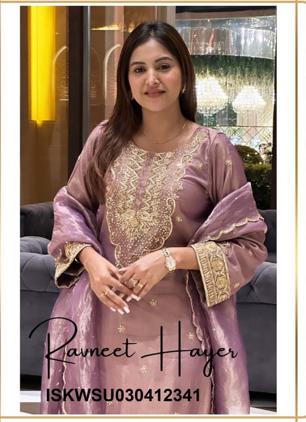 Embroidered Tissue Net Kurti With Pant And Dupatta-ISKWSU030412341
