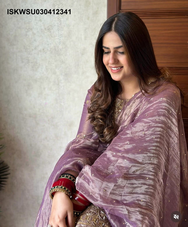 Embroidered Tissue Net Kurti With Pant And Dupatta-ISKWSU030412341
