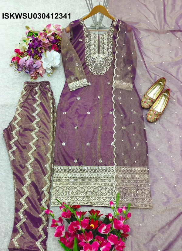 Embroidered Tissue Net Kurti With Pant And Dupatta-ISKWSU030412341