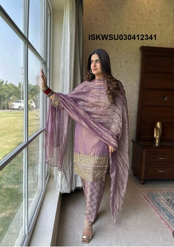 Embroidered Tissue Net Kurti With Pant And Dupatta-ISKWSU030412341