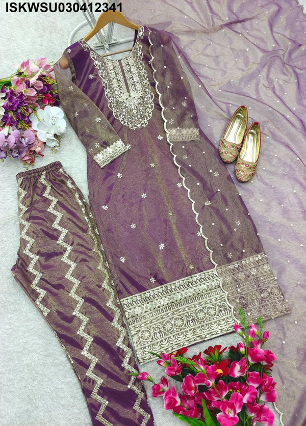 Embroidered Tissue Net Kurti With Pant And Dupatta-ISKWSU030412341