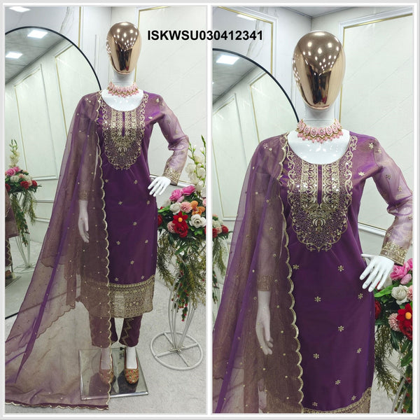 Embroidered Tissue Net Kurti With Pant And Dupatta-ISKWSU030412341