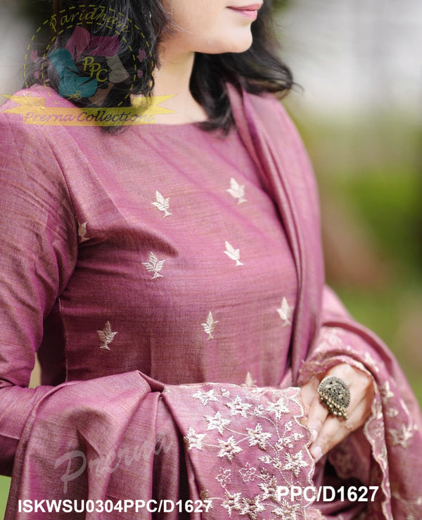 Embroidered Cotton Silk Kurti With Pant And Dupatta-ISKWSU0304PPC/D1627