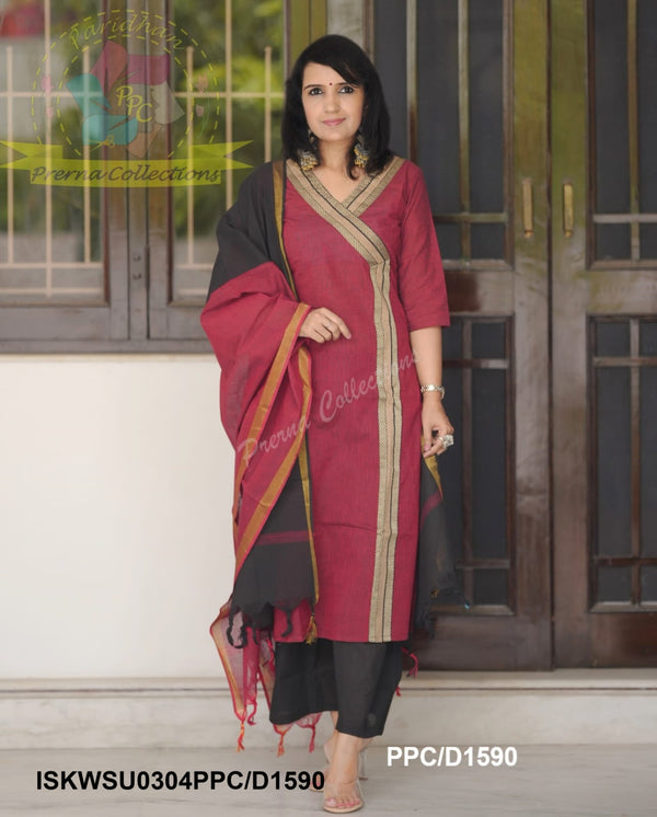 Handloom Cotton Kurti With Palazzo And Dupatta-ISKWSU0304PPC/D1590