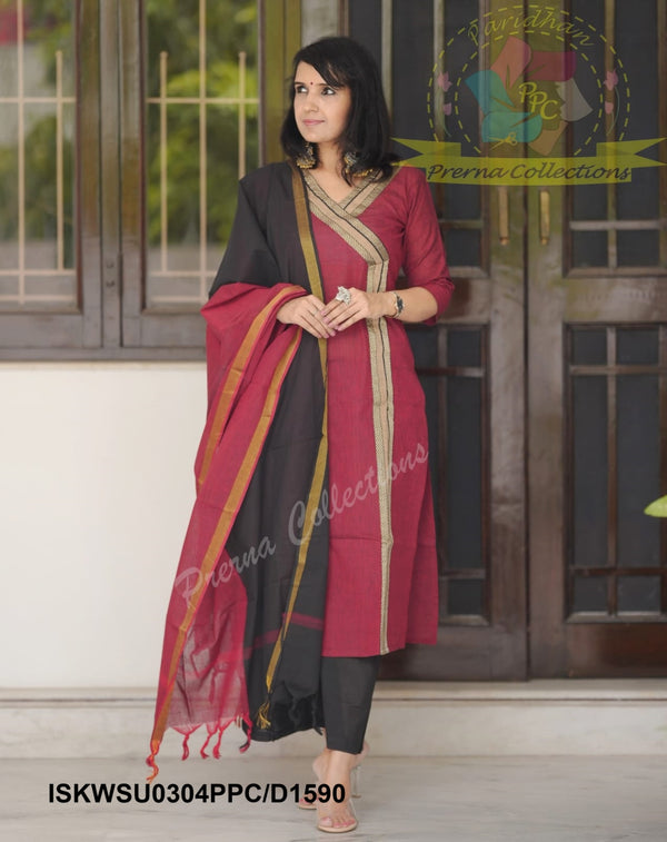 Handloom Cotton Kurti With Palazzo And Dupatta-ISKWSU0304PPC/D1590