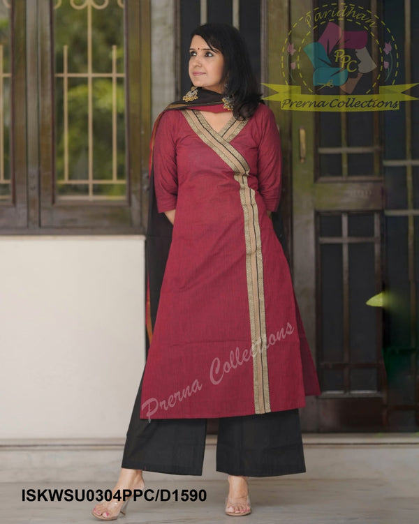 Handloom Cotton Kurti With Palazzo And Dupatta-ISKWSU0304PPC/D1590