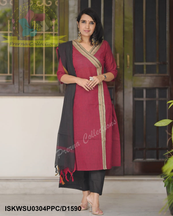 Handloom Cotton Kurti With Palazzo And Dupatta-ISKWSU0304PPC/D1590