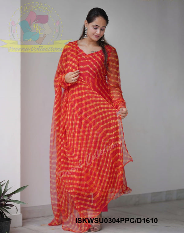 Lehariya Printed Chiffon Anarkali Kurti With Cotton Pant And Dupatta-ISKWSU0304PPC/D1610