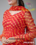 Lehariya Printed Chiffon Anarkali Kurti With Cotton Pant And Dupatta-ISKWSU0304PPC/D1610