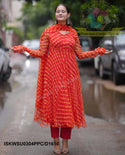 Lehariya Printed Chiffon Anarkali Kurti With Cotton Pant And Dupatta-ISKWSU0304PPC/D1610