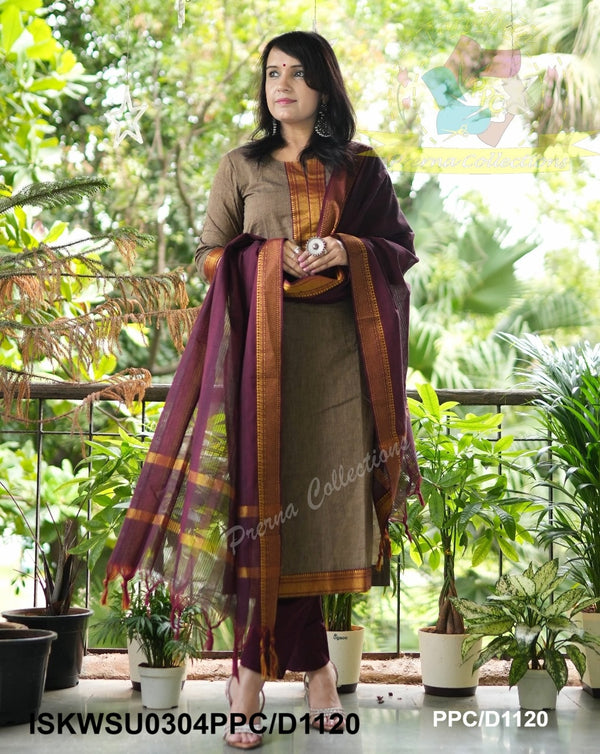 Handloom Cotton Kurti With Cotton Pant And Handloom Dupatta-ISKWSU0304PPC/D1120