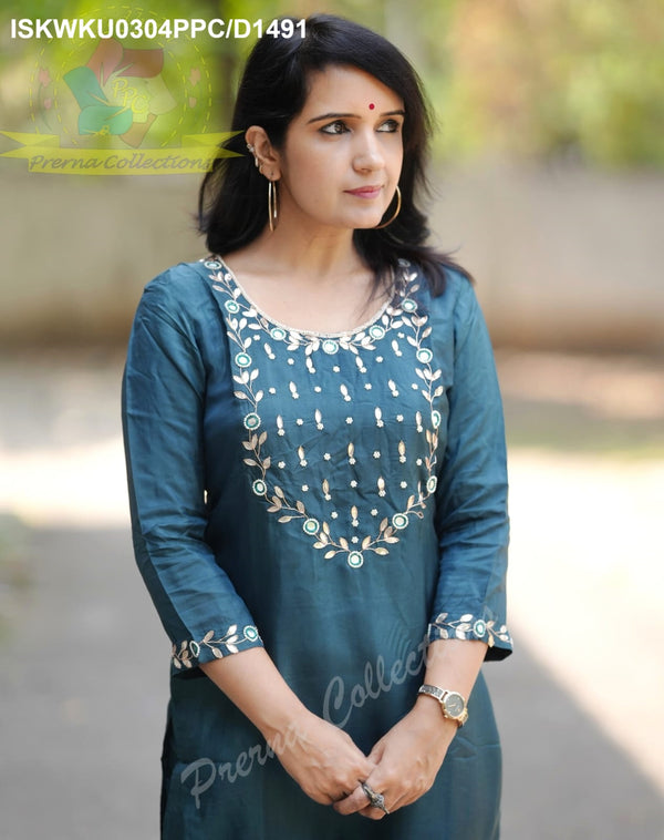 Embroidered Silk Kurti With Pant-ISKWKU0304PPC/D1491