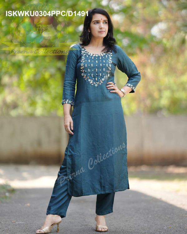 Embroidered Silk Kurti With Pant-ISKWKU0304PPC/D1491