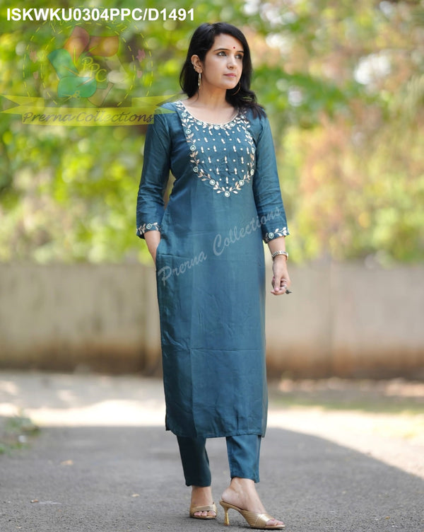 Embroidered Silk Kurti With Pant-ISKWKU0304PPC/D1491