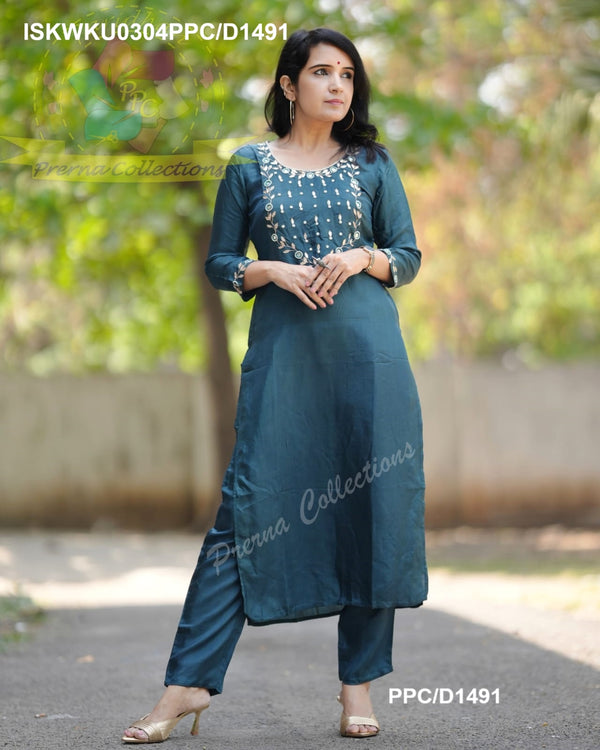 Embroidered Silk Kurti With Pant-ISKWKU0304PPC/D1491