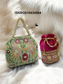 Embroidered Velvet Bag And Velvet Potli -ISKBG010434564