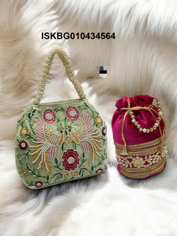 Embroidered Velvet Bag And Velvet Potli -ISKBG010434564