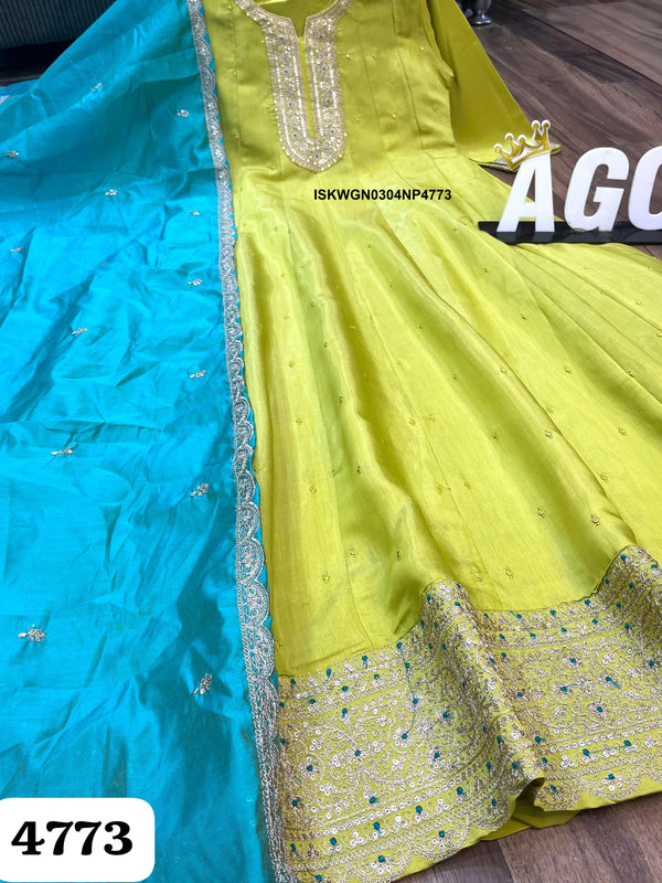 Embroidered Chanderi Silk Gown With Silk Dupatta-ISKWGN0304NP4773