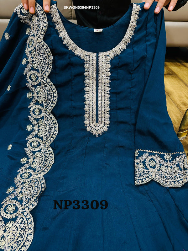 Embroidered Chinon Silk Gown With Dupatta-ISKWGN0304NP3309