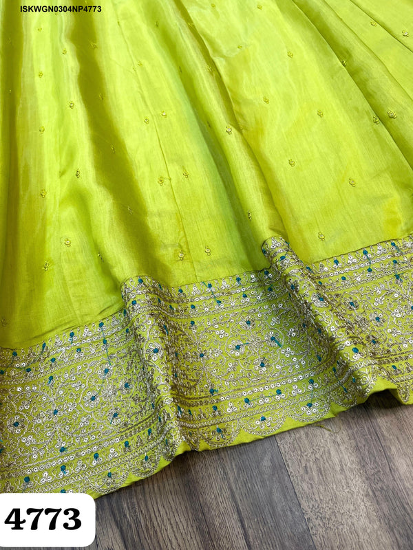 Embroidered Chanderi Silk Gown With Silk Dupatta-ISKWGN0304NP4773