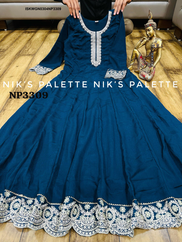 Embroidered Chinon Silk Gown With Dupatta-ISKWGN0304NP3309