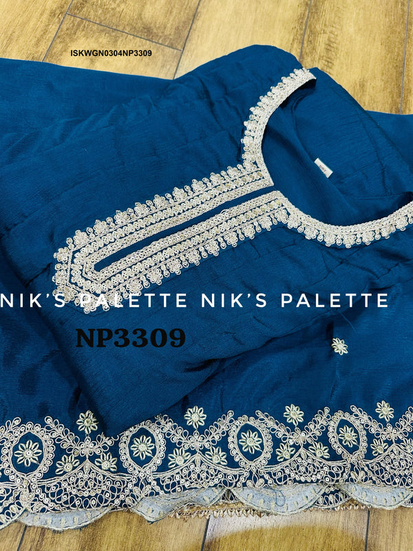 Embroidered Chinon Silk Gown With Dupatta-ISKWGN0304NP3309