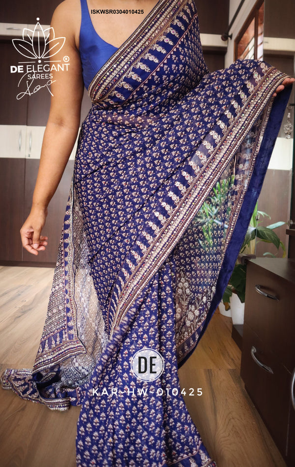 Printed Khadi Georgette Silk Saree With Blouse-ISKWSR0304010425