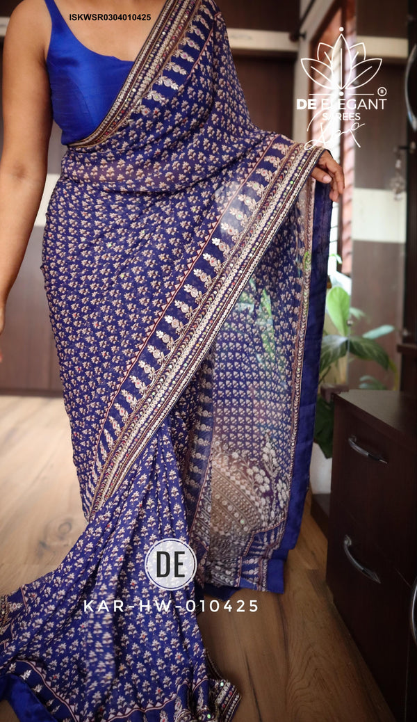 Printed Khadi Georgette Silk Saree With Blouse-ISKWSR0304010425
