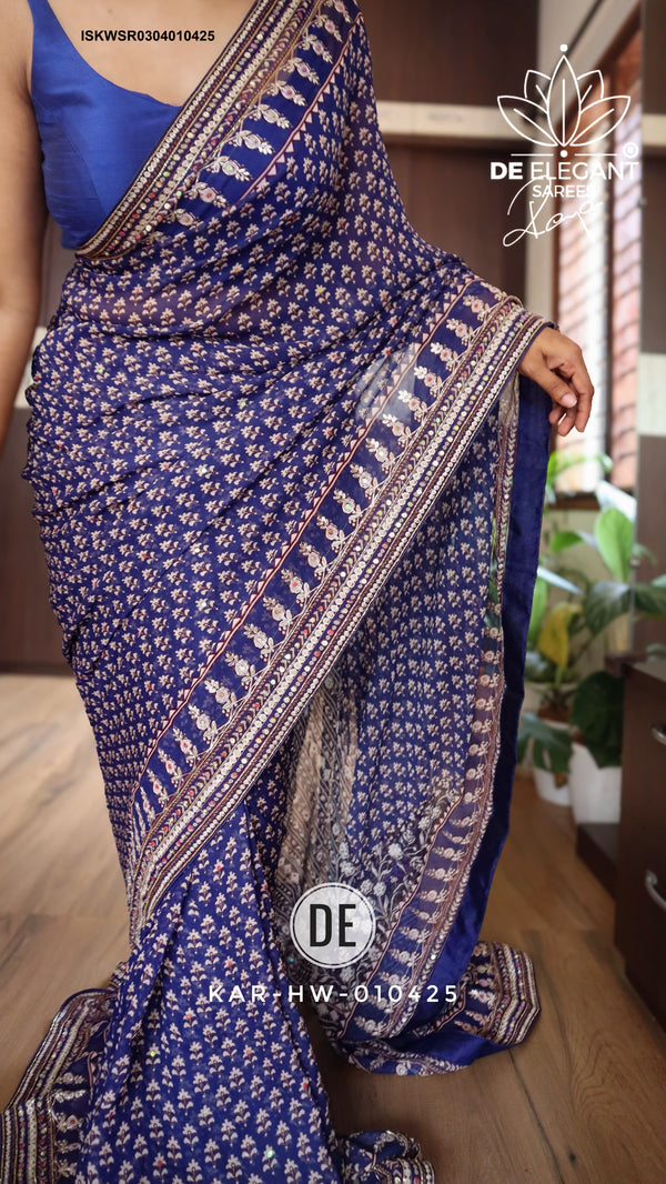 Printed Khadi Georgette Silk Saree With Blouse-ISKWSR0304010425