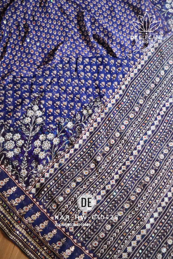 Printed Khadi Georgette Silk Saree With Blouse-ISKWSR0304010425