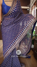 Printed Khadi Georgette Silk Saree With Blouse-ISKWSR0304010425