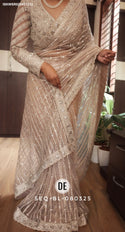 Embroidered Shimmer Net Saree With Ready To Wear Blouse-ISKWSR020453233