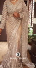 Embroidered Shimmer Net Saree With Ready To Wear Blouse-ISKWSR020453233