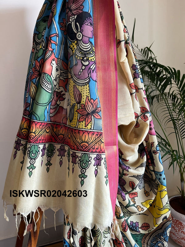 Kalamkari Hand Printed Cotton Saree With Blouse-ISKWSR02042603