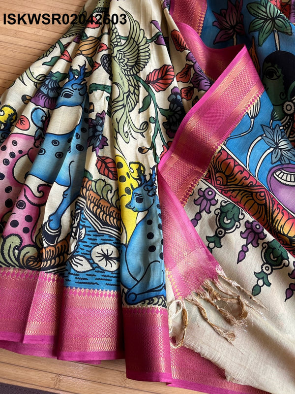 Kalamkari Hand Printed Cotton Saree With Blouse-ISKWSR02042603
