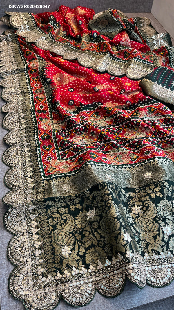 Patola Printed Munga Silk Saree With Blouse-ISKWSR020426047