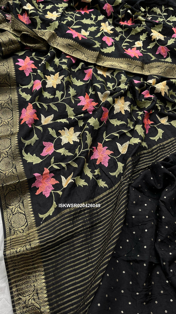 Embroidered Munga Silk Saree With Blouse-ISKWSR020426049